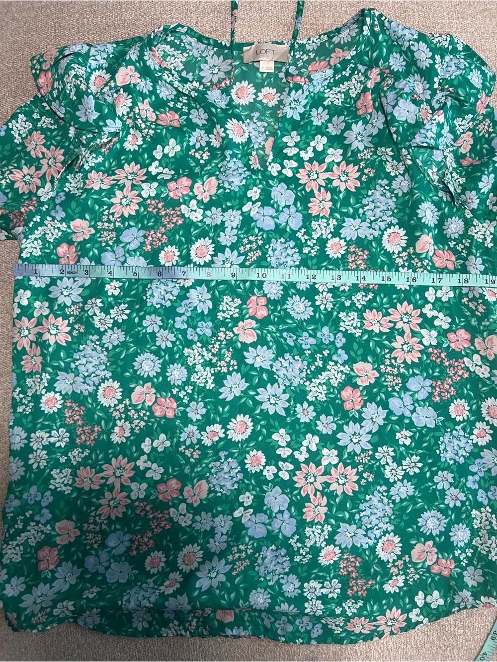 LOFT Green Floral Ruffle Yoke Blouse - Picture 8 of 8